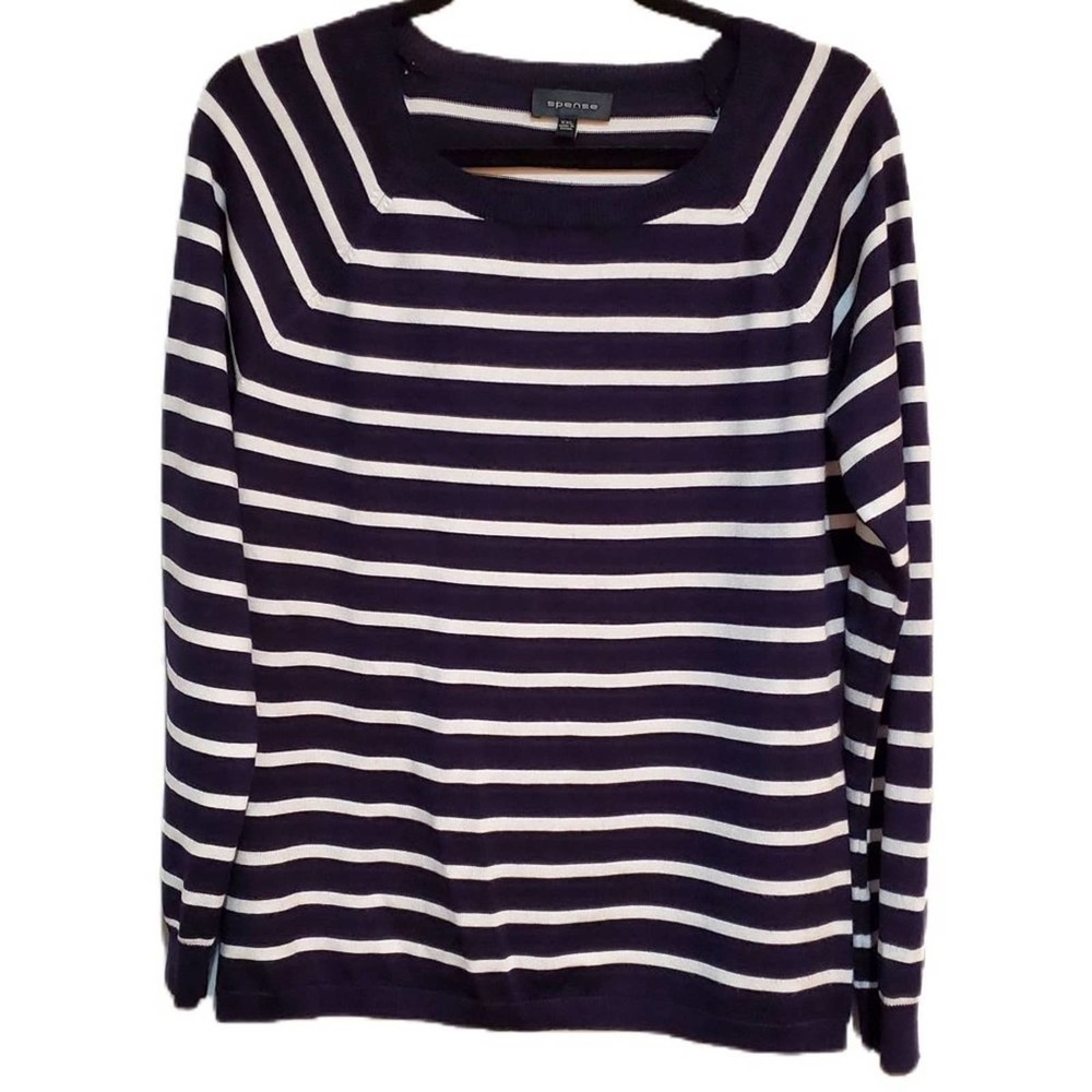 Spense Navy Blue & White Nautical Knit‎ Top Women's XXL
